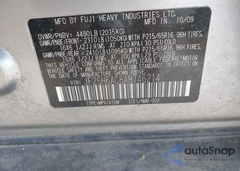2010 Subaru Forester 2.5X from USA, damaged, VIN JF2SH6AC8AH746214